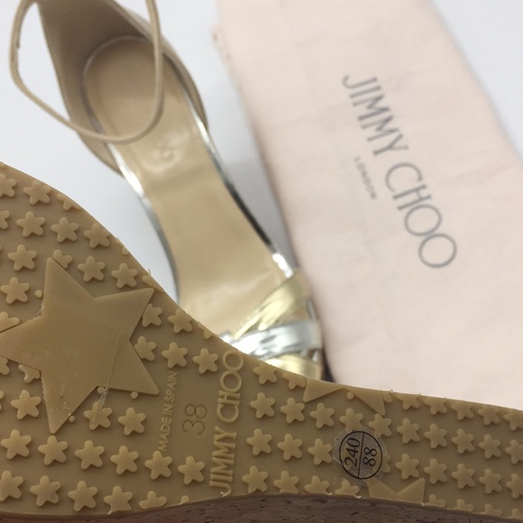 Jimmy Choo Patent Ankle Strap Open Toe Platform Wedge Sandals Size 38 - Picture 7 of 8